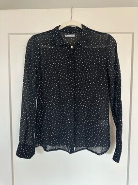 Reformation Black and White Polka Dot Sheer Button-Front Blouse